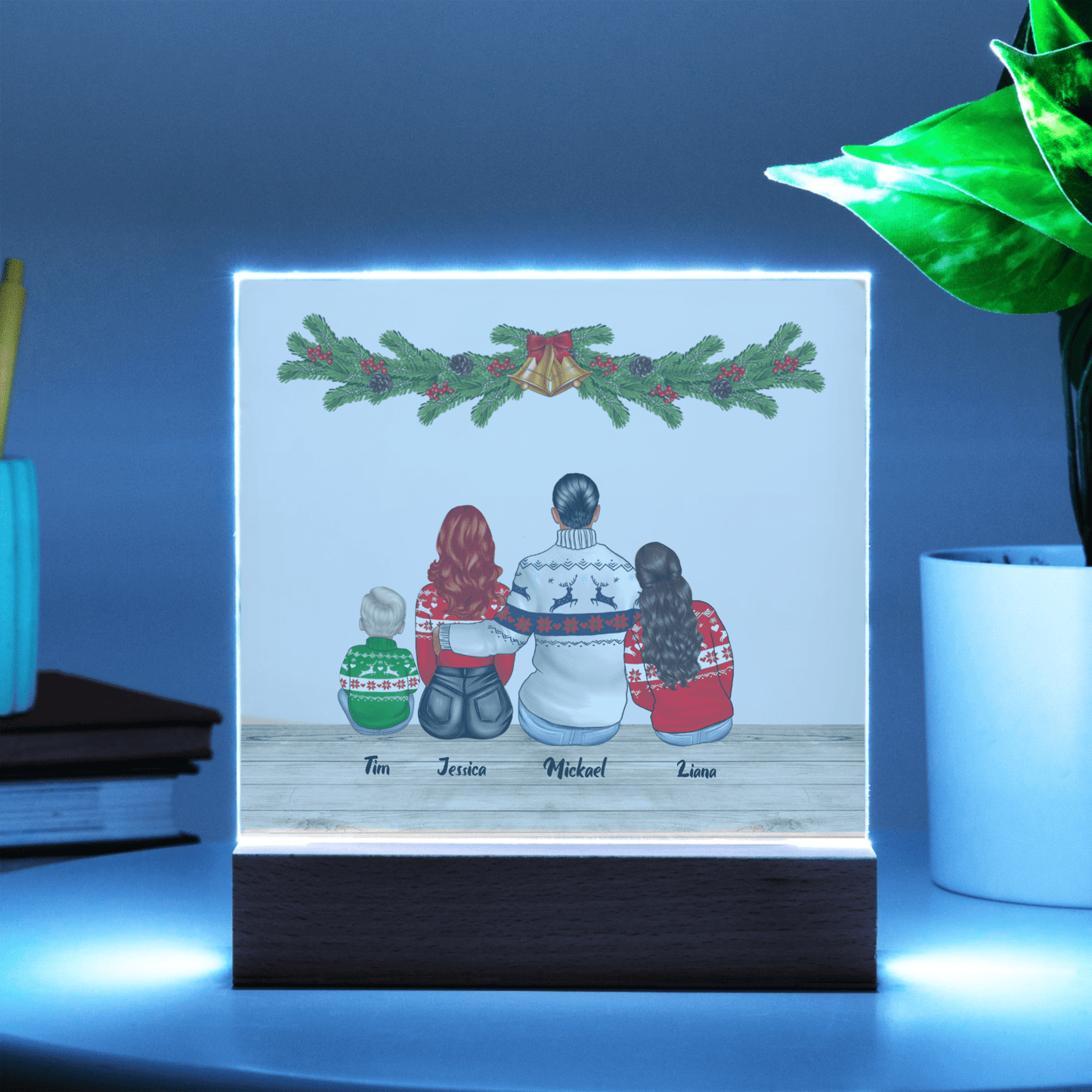 Personalized Christmas Family Clip Art Acrylic Plaque Keepsake