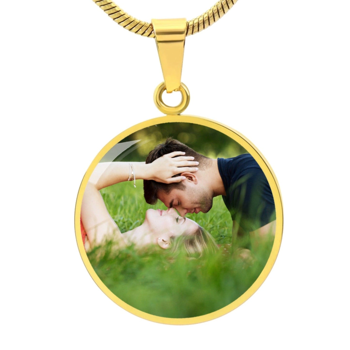 Custom Photo Circle Adjustable Necklace With Gold Finish Option