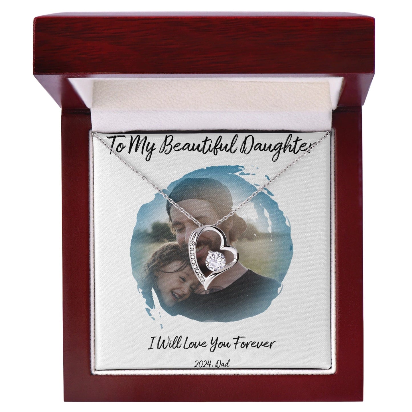 Custom Photo Heart Zirconia Necklace Gift From Dad To Daughter